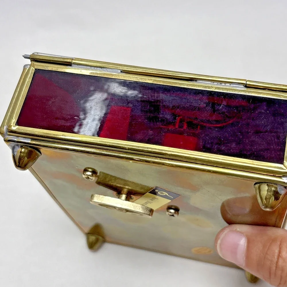 Vintage 90s Angel Glass Jewelry Music Box Ave Maria Enesco Lynn Bywaters Foil